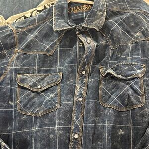 CUADRA Blue Plaid Casual Button-Down Shirt